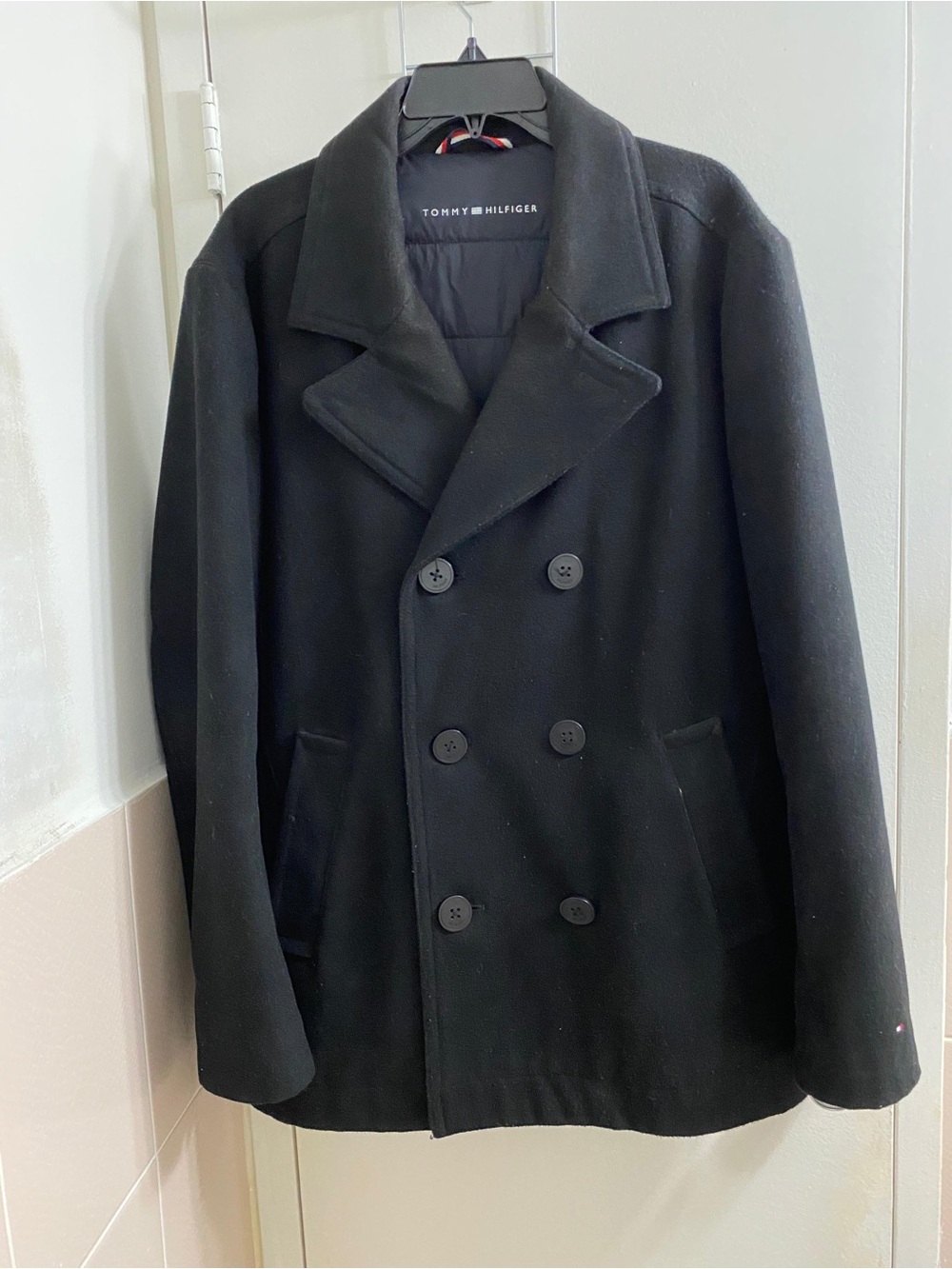 Tommy Hilfiger Black Double-Breasted Pea Coat